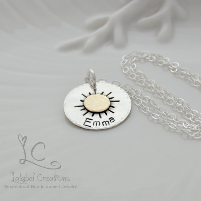 Hand Stamped Necklace, Sun Personalized Jewelry, Sun Personalized Name Necklace, My Sunshine Necklace, Sterling Silver Personalized Gifts