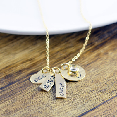 Hand stamped Gold Necklace, Personalized Hand Stamped Necklace, Gold Bar Necklace, Family Necklace, Love Necklace, Gift for Womensake