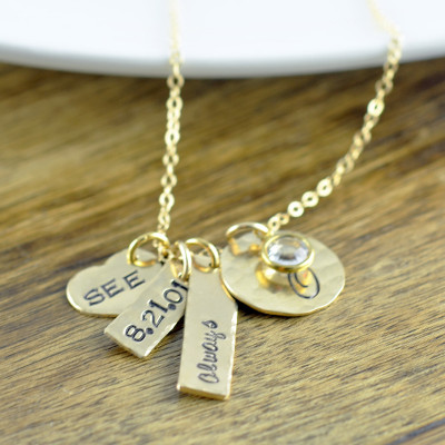 Hand stamped Gold Necklace, Personalized Hand Stamped Necklace, Gold Bar Necklace, Family Necklace, Love Necklace, Gift for Womensake