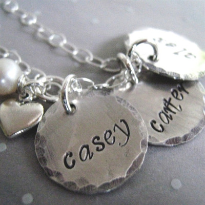 Hand stamped necklace - Custom Mommy Necklace - Edges Three hand stamped personalized necklace