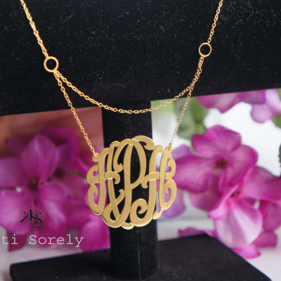Handmade Monogrammed Neckalce - Small To Large Initials (Order Any Initials) - Sterling Silver w/ 18k Gold