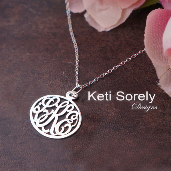Handmade Oval Monogram Charm Necklace With Personalized Initials - Small To Large Size (Order Any Initials) - Sterling Silver