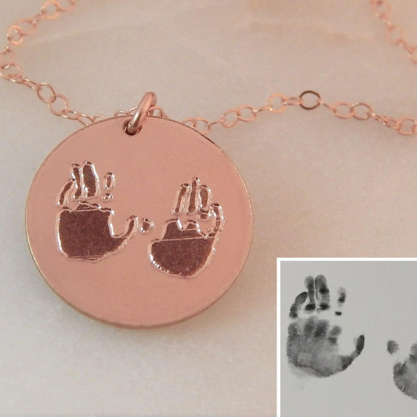 Handprint Necklace • Custom Children's Handprint • Engraved Memorial Keepsake • Baby Handprint • Push Gift • Girlfriend Gift