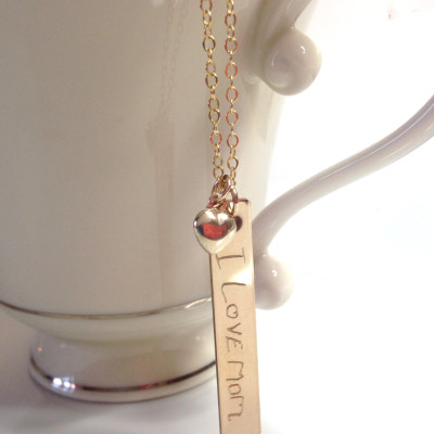 Handwriting Necklace Vertical Bar Sterling Silver Custom handwriting Necklace with heart/ Gold Plated Necklace memorial handwritten jewelry