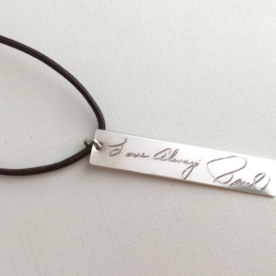 Handwriting necklace for men Father's day gift for dad leather cord necklace vertical bar gift for him Necklace Actual Handwritten Necklace