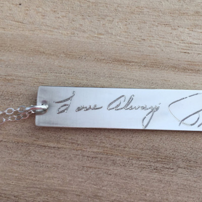 Handwriting necklace for men Father's day gift for dad leather cord necklace vertical bar gift for him Necklace Actual Handwritten Necklace