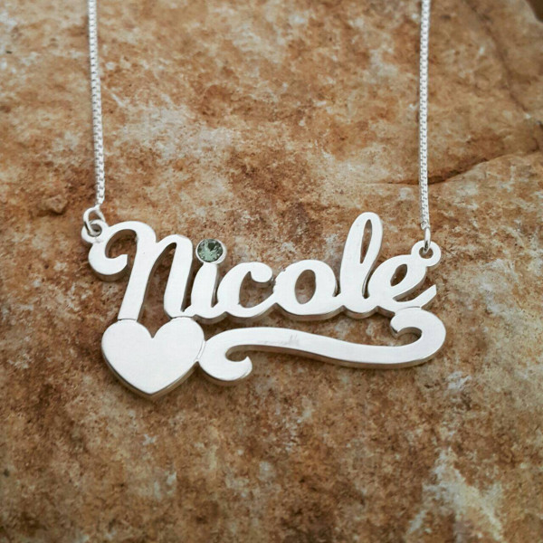 Heart Name Necklace Birthstone Name Necklace Ruby Sapphire Emerald Personalized Nicole Name Necklace ORDER ANY NAME Necklace Graduation Gift