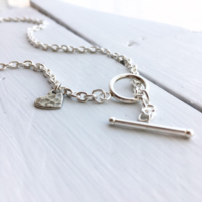 Heart Necklace • Heart Tag Necklace • 925 Sterling Silver Link Chain with Heart Toggle Clasp • Personalized Gift • Holiday Gift