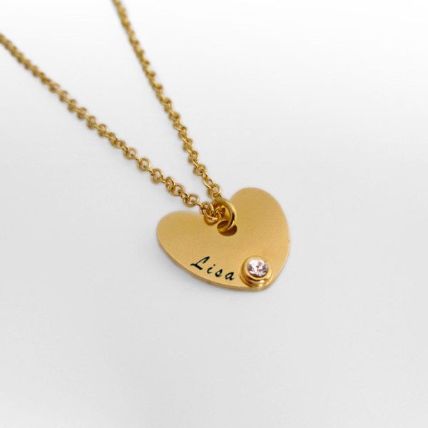Heart Necklace, Personalized Name Necklace, Gold Birthstone Necklace, Heart name necklace, Custom Mom Necklace, Birthstone Heart necklace.