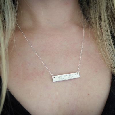 I Love You To The Moon And Back THICK Double Sided Bar Necklace - Hand Stamped Jewelry by Betsy Farmer Designs -