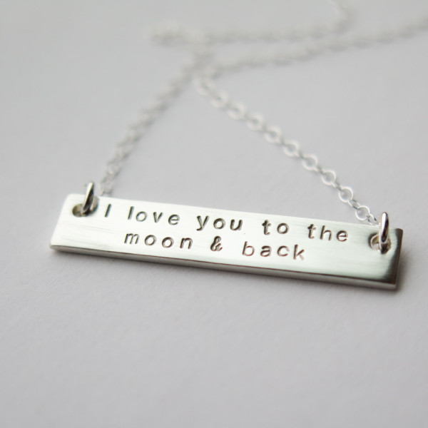 I Love You To The Moon And Back THICK Double Sided Bar Necklace - Hand Stamped Jewelry by Betsy Farmer Designs -