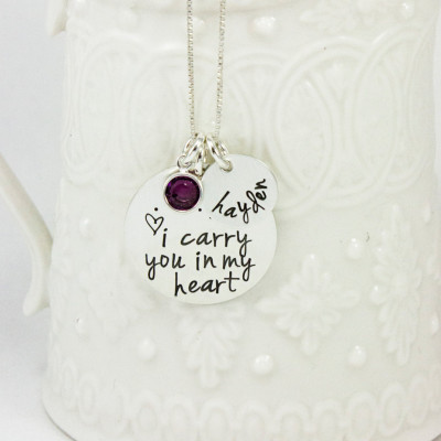 I carry you in our heart necklace - remembrance jewelry - memorial necklace - Keepsake jewelry - adoption jewelry - tagyoureitjewelry etsy
