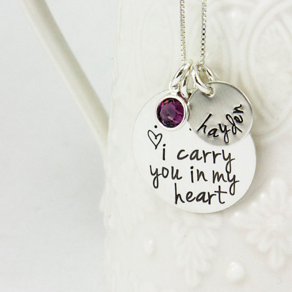 I carry you in our heart necklace - remembrance jewelry - memorial necklace - Keepsake jewelry - adoption jewelry - tagyoureitjewelry etsy