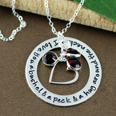 I love you a bushel and a peck Necklace, Birthstone Necklace, Hand Stamped Necklace, Personalized Necklace, and a hug around your neck