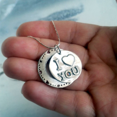 I love you necklace, Love necklace, Charm pendant necklace, sterling silver, Stamped necklace, Heart charm necklace, Valentine's day gift