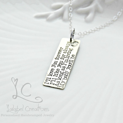 I'll Love You Forever Necklace Sterling Silver Rectangle Charm Necklace Hand Stamped Necklace Personalized Tags Necklace with Kids Names