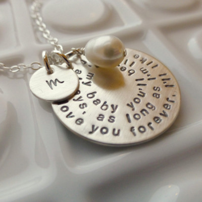 I'll love you forever - Hand Stamped Mommy Jewelry - Silver Quote Necklace - Gift for Daughter - Gift for Mom - Personalize Initial Necklace