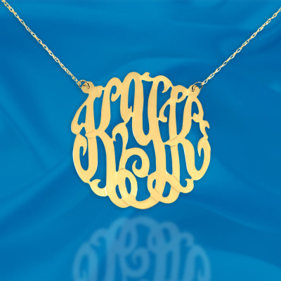 Initial Necklace - 1 1/4 inch Sterling Silver 18k Gold Plated -Handcrafted Monogram Initial Necklace - Made in USA