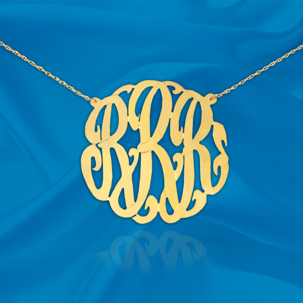 Initial Necklace - 1 1/4 inch Sterling Silver 18k Gold Plated -Handcrafted Monogram Initial Necklace - Made in USA