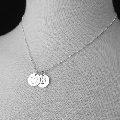 Initial Necklace, Heart Necklace, Letter B Necklace, Initial Jewelry, Heart Jewelry, Charm Necklace, Sterling Silver Jewelry, All Letters