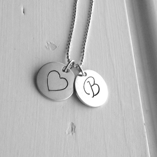 Initial Necklace, Heart Necklace, Letter B Necklace, Initial Jewelry, Heart Jewelry, Charm Necklace, Sterling Silver Jewelry, All Letters