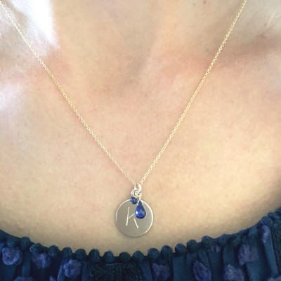 Initial Necklace, Sapphire Necklace, September Birthstone, Personalized Necklace