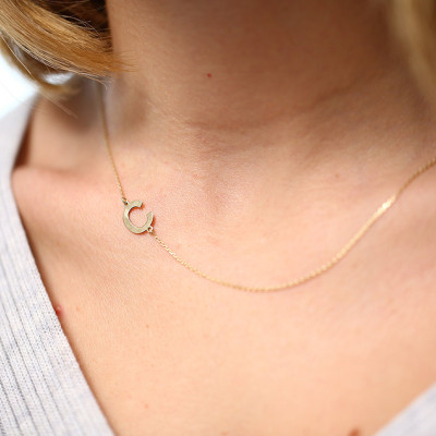 Initial Necklace/ Sideways Initial Necklace/ Monogram Necklace in 18k Solid Gold/ Personalized Monogram Necklace/ Personalized Jewelry