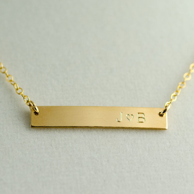 Initials Bar Necklace, Couples Necklace, Girlfriend Gift Necklace, Necklace Bar with Heart, Silver, Gold, Rose Gold