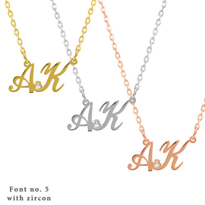 Initials Necklace Sterling Silver 925,Rose Gold Necklace,Yellow Gold Necklace,Monogram Necklace,Personalized Necklace,Bridesmaids Gift