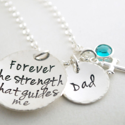Inspirational Hand Stamped Memorial Jewelry Sterling Silver with Cross Charm and Birth Crystal