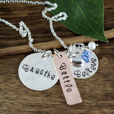 Inspriational Necklace | Breathe Battle Believe | Hand Stamped Necklace | Encouragement Necklace | Motivational Jewelry | Cancer Inspiration