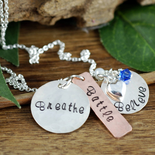 Inspriational Necklace | Breathe Battle Believe | Hand Stamped Necklace | Encouragement Necklace | Motivational Jewelry | Cancer Inspiration