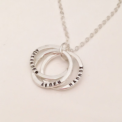 Interlocking Circles Necklace - Mom Necklace - hand stamped necklace - personalized necklace - mothers necklace - Russian Rings -