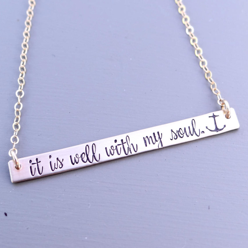 It Is Well With My Soul Necklace Laser Engraved Walnut Gold Painted