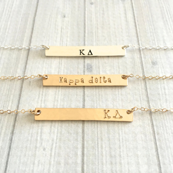 KAPPA DELTA Necklace - Kappa Delta Jewelry - Sorority Bar Necklace - Sorority Jewelry - Sorority Necklace - Big Little Gift