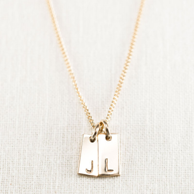 Kanae necklace - TWO charm gold initial necklace, custom gold necklace, gold bar necklace, hawaii jewelry, mothers day gift,gift for new mom