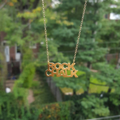 Kansas Jayhawks Rock Chalk Necklace; KU Jayhawks gold or silver necklace; University of Kansas Jewelry