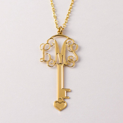 Key Necklace - Personalized Necklace - Key Monogram Necklace - Initial Key Necklace - LOVE Gift for women - Gold Key Necklace - Customized