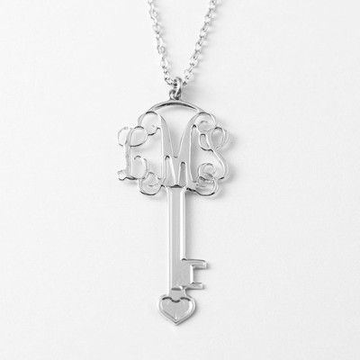 Key Necklace - Silver Key Necklace - Monogram Key Necklace - Sterling Silver Key Necklace - Key Necklace with initial - Custom Key Necklace