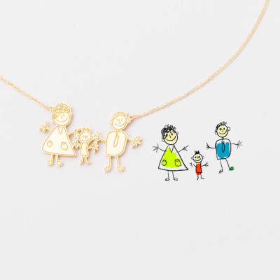 Kids' Drawing Necklaces - Engraved Children Artwork - Happy Mother's Day Jewelry - Special Jewelry for Moms - Gifts for Moms - #PN02DRE