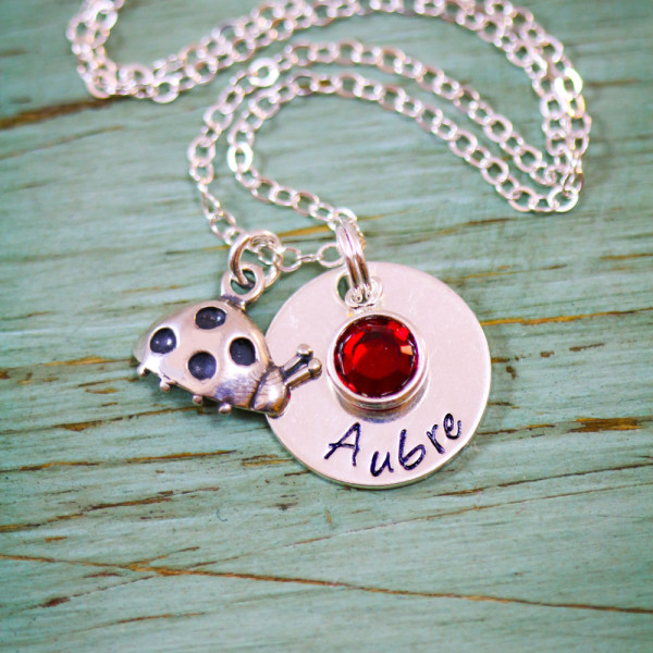 Ladybug Gift Silver Ladybug Necklace • Red Ladybug Charm Summer Gift Personalized Girl Name Custom•Bug Necklace Little Girl Gift