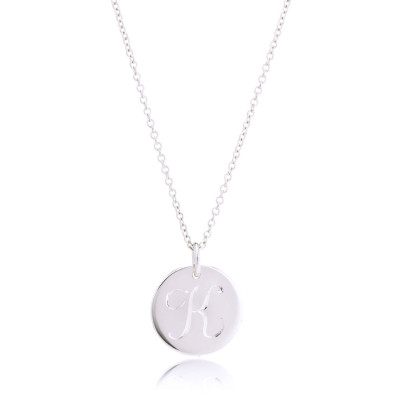 Large 18k White Gold Letter Charm Necklace, White Gold Initial Charm 1/2" Pendant, Personalized Initial Necklace Made to order in 10-12 days
