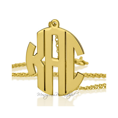 Large Gold Block Monogram Necklace - 1.75 inch / 4.4cm - Gold plated - Initial Monogram