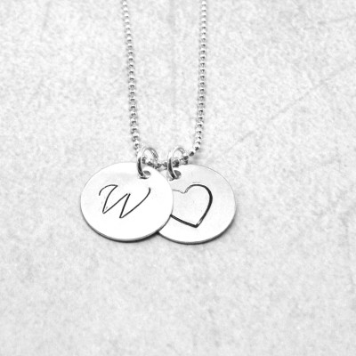 Large Initial Heart Necklace, Sterling Silver Initial Necklace, Letter W Necklace, Letter W Pendant, Heart Necklace, Charm Necklace