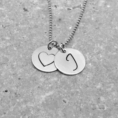 Large Initial Necklace, Initial Jewelry, All Letters Available, Letter J Necklace, Heart Necklace, Charm Necklace, Sterling Silver Jewelry