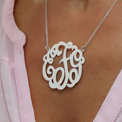 Large Monogram Necklace, Silver Monogram Necklace, 1.75" , Personalized gift, Christmas Gift