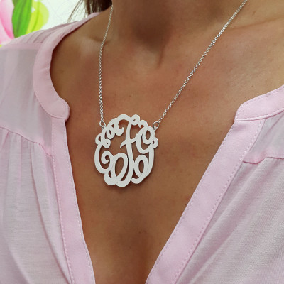 Large Monogram Necklace, Silver Monogram Necklace, 1.75" , Personalized gift, Christmas Gift