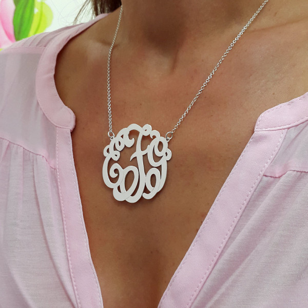 Large Monogram Necklace, Silver Monogram Necklace, 1.75" , Personalized gift, Christmas Gift