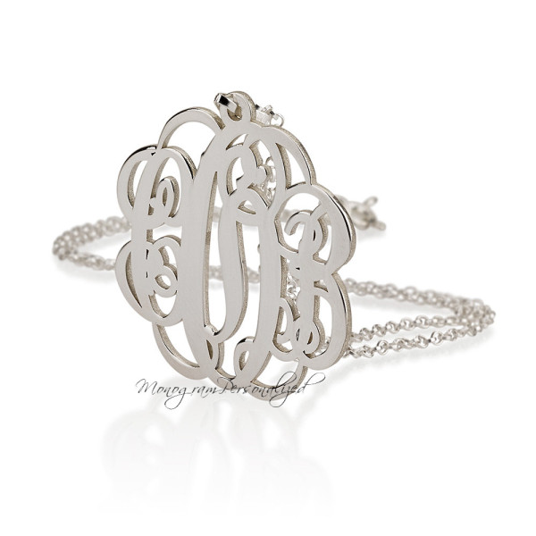 Large Monogram necklace - 2 inch Personalized Monogram - 925 Sterling Silver