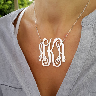 Large Monogram necklace - 2 inch Personalized Monogram - 925 Sterling Silver Personalized Jewelry